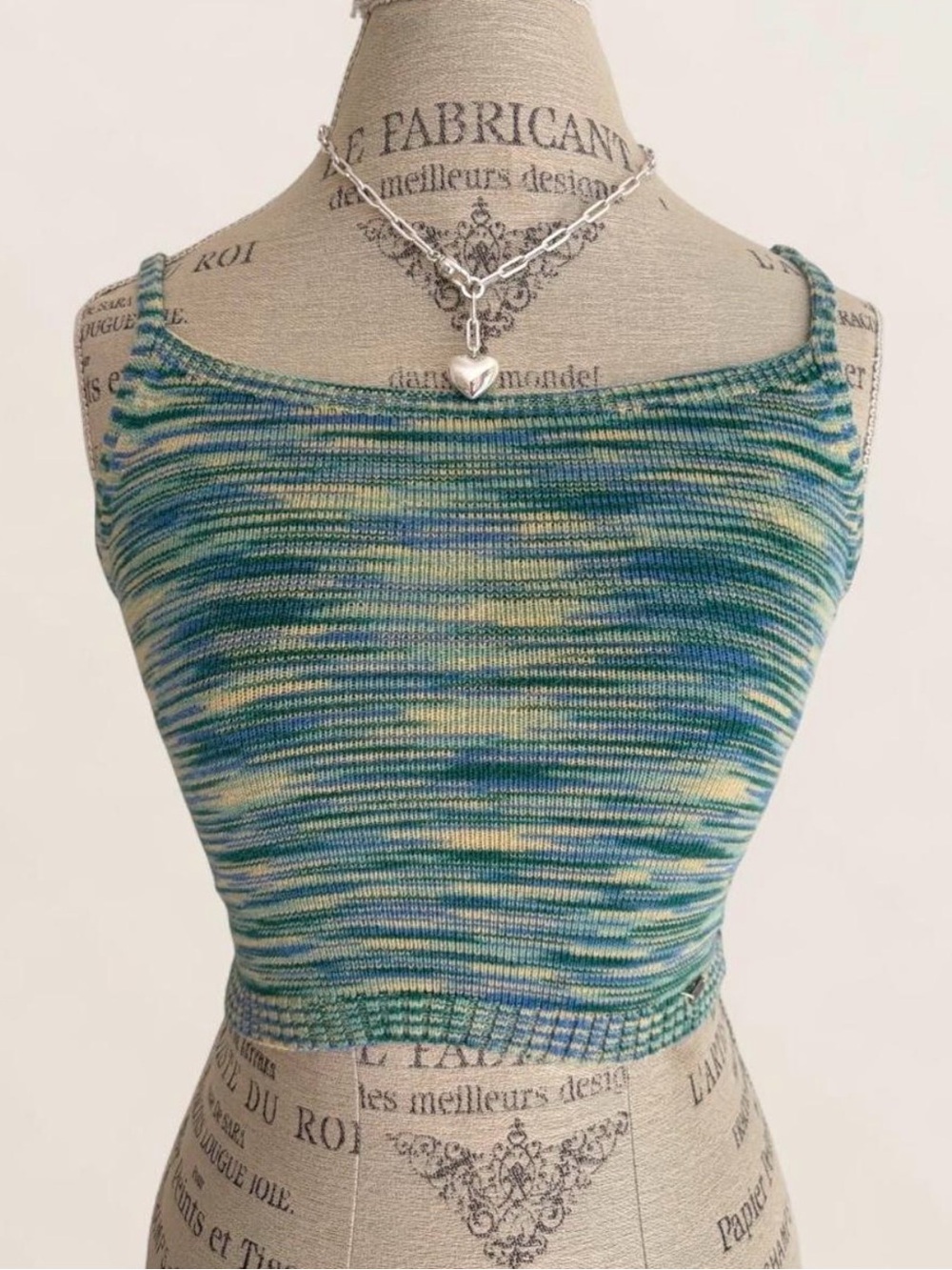 Hollister Blue and Green Striped Knit Cropped Tank